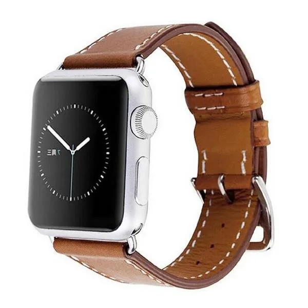 38mm Leather Watch Strap Watch Band For Apple Watch Leather Band (Color: Black / Brown) - Image 2