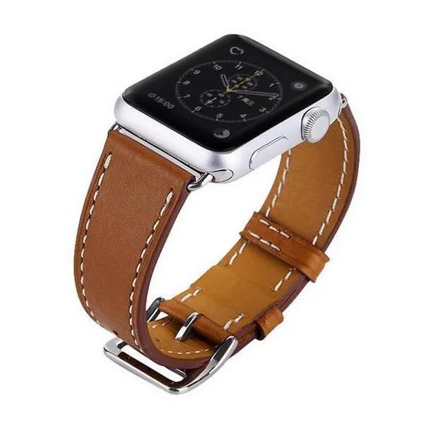 38mm Leather Watch Strap Watch Band For Apple Watch Leather Band (Color: Black / Brown) - Image 3