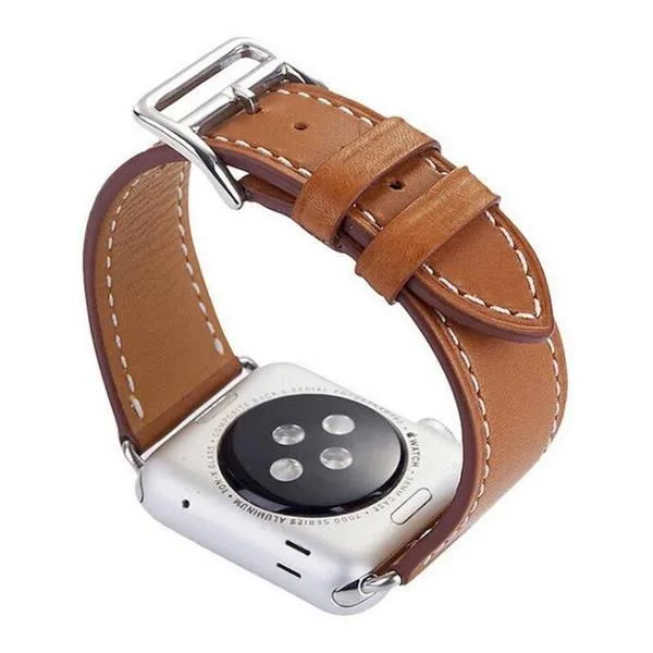 38mm Leather Watch Strap Watch Band For Apple Watch Leather Band (Color: Black / Brown) - Image 4