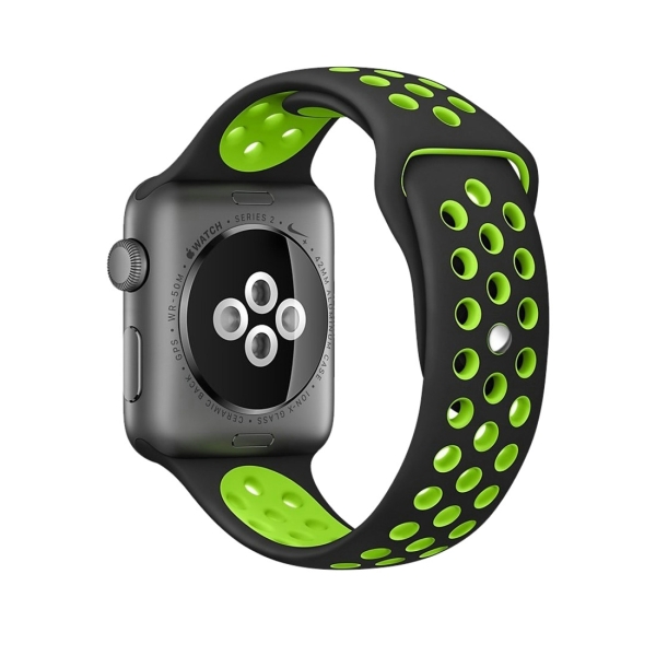 For Apple Watch Series 1 \u0026 Series 2 \u0026 Nike+ Sport Fashionable Classical  Silicone Sport Watchband (Black + Green) - WATCHBANDSMALL