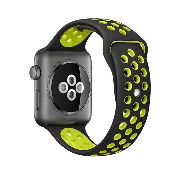 For Apple Watch Series 1 \u0026 Series 2 \u0026 Nike+ Sport Fashionable Classical  Silicone Sport Watchband (Black + Yellow) - WATCHBANDSMALL