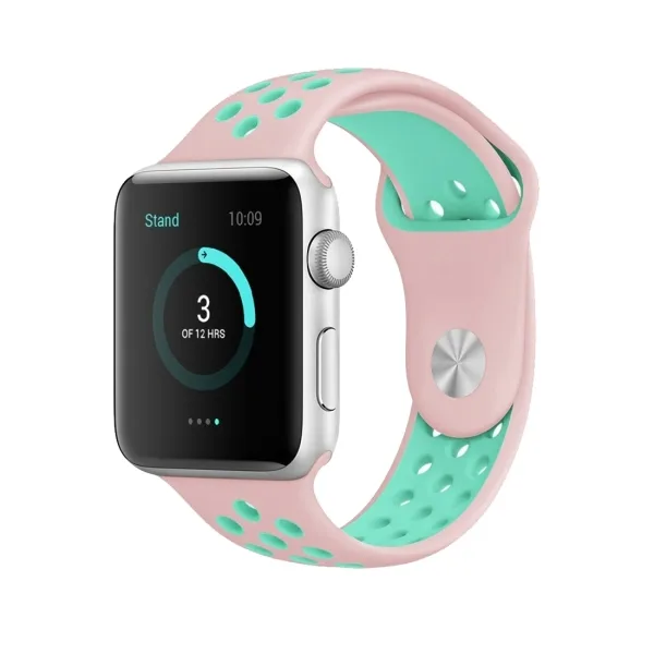 For Apple Watch Series 1 & Series 2 & Nike+ Sport Fashionable Classical Silicone Sport Watchband (Pink + Green) - Image 2