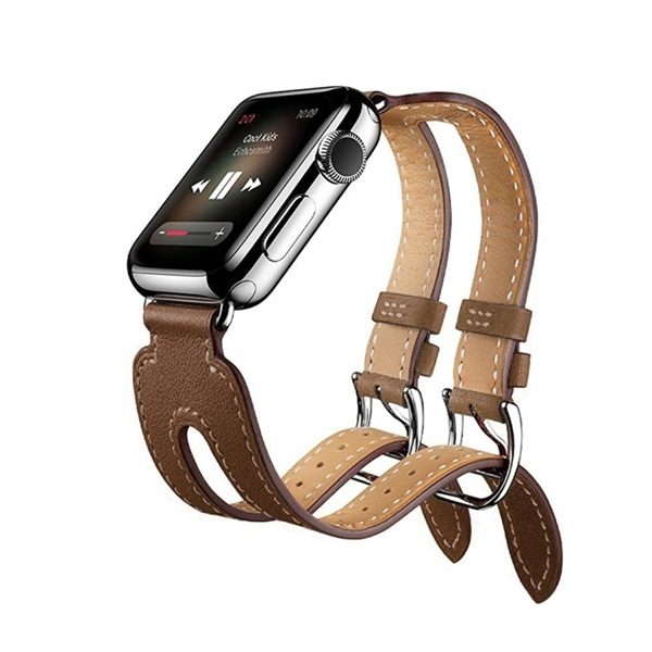 Kakapi voor Apple Watch Series 3 2 1 Modieuze Klassieke Double-gesp van de Zweep Top leder horlogeband (Bruin) - WATCHBANDSMALL