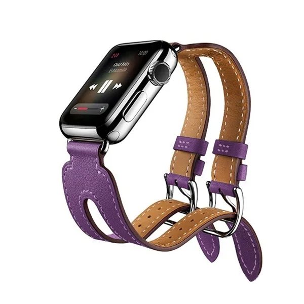 Kakapi για την Apple σειρά ρολογιών 2 3 1 Μοντέρνο Κλασική διπλό πόρπη αγελάδας Top γνήσιο δέρμα Watchband (Μωβ)