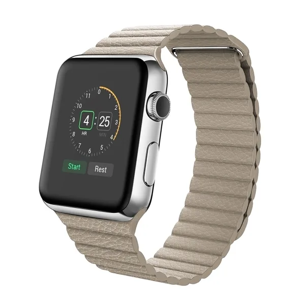 For Apple Watch 1 2 3 Sport Loop Magnetic Closure Clasp PU Leather Watchband Apple Watch Straps (Khaki) - Image 2
