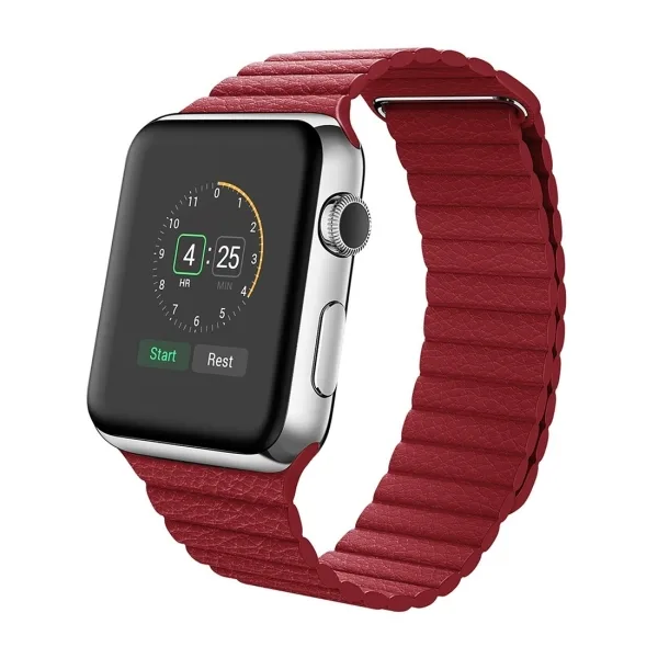 For Apple Watch 1 2 3 Sport Loop Magnetic Closure Clasp PU Leather Watchband Apple Watch Straps (Red) - Image 2