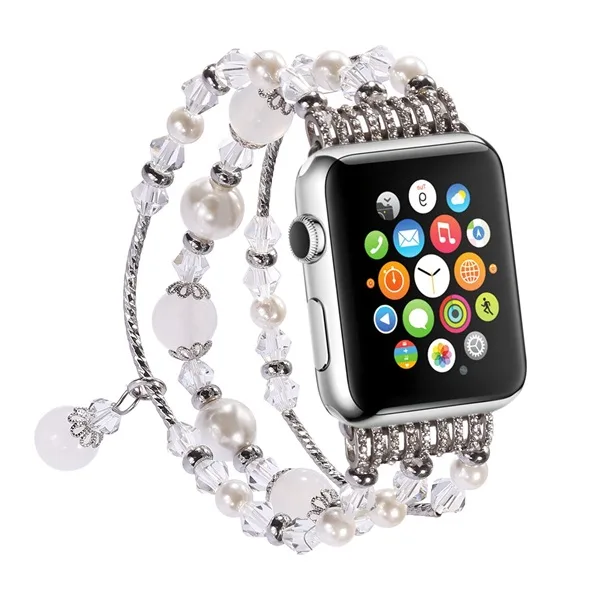 38Αντικατάσταση MM Apple Watch Band μόδας Χειροποίητα ελαστικό τέντωμα Faux Μαργαριτάρια Φυσικό βραχιόλι πέτρα γυναίκες Τα κορίτσια iWatch λουράκι Συγκροτήματα για την Apple σειρά ρολογιών 3 / 2 / 1 - Εικών 2