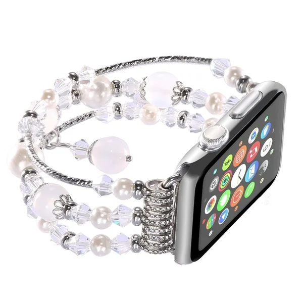 38Αντικατάσταση MM Apple Watch Band μόδας Χειροποίητα ελαστικό τέντωμα Faux Μαργαριτάρια Φυσικό βραχιόλι πέτρα γυναίκες Τα κορίτσια iWatch λουράκι Συγκροτήματα για την Apple σειρά ρολογιών 3 / 2 / 1 - Εικών 3