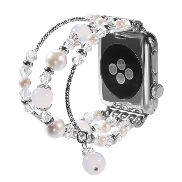 38Αντικατάσταση MM Apple Watch Band μόδας Χειροποίητα ελαστικό τέντωμα Faux Μαργαριτάρια Φυσικό βραχιόλι πέτρα γυναίκες Τα κορίτσια iWatch λουράκι Συγκροτήματα για την Apple σειρά ρολογιών 3 / 2 / 1 - Εικών 4