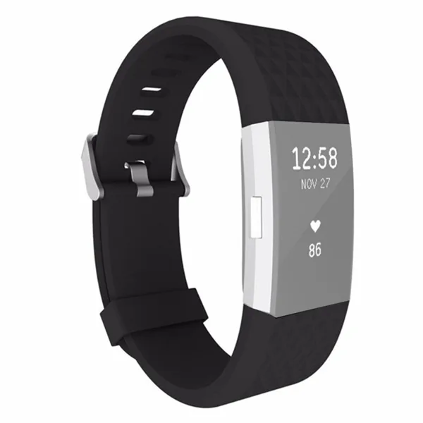 Fitbit Charge 2 Bands Replacement Sport Strap Accessories with Diamond Texture TPU Watchband Full 23cm (Black)