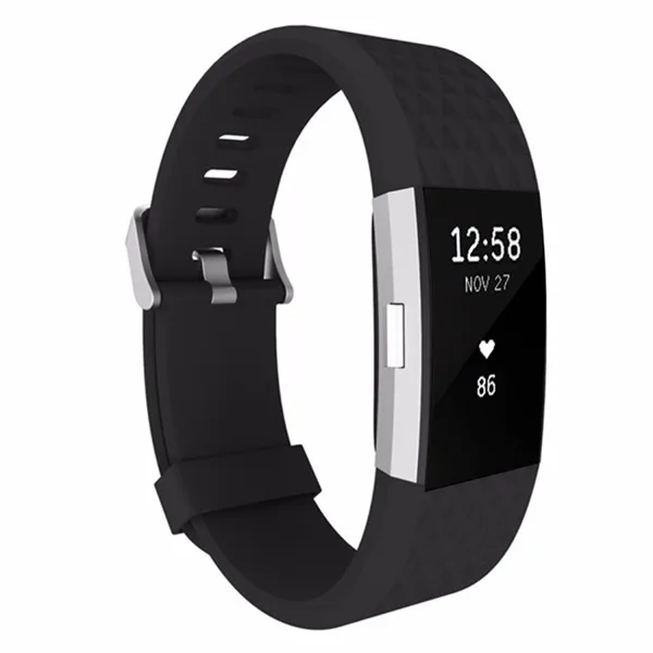 Fitbit Charge 2 Bands Replacement Sport Strap Accessories with Diamond Texture TPU Watchband Full 23cm (Black) - Image 2
