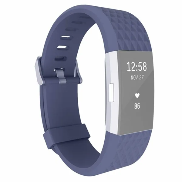 Fitbit Charge 2 Bands Replacement Sport Strap Accessories with Diamond Texture TPU Watchband (Dark Blue)