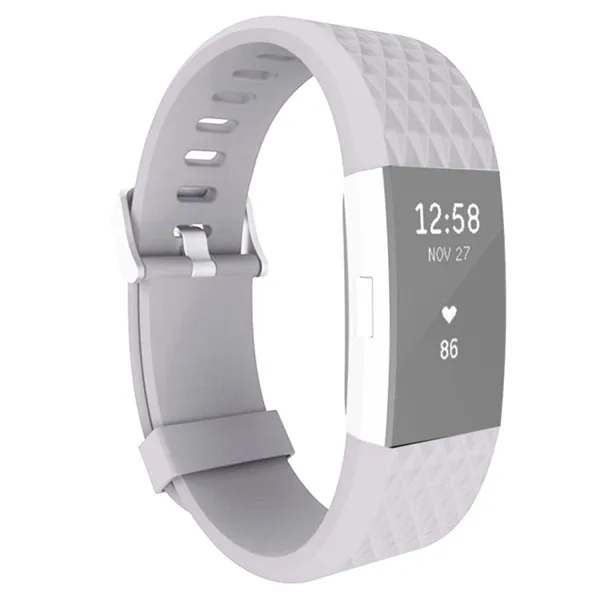 Fitbit Charge 2 Bands Replacement Sport Strap Accessories with Diamond Texture TPU Watchband (Grey)
