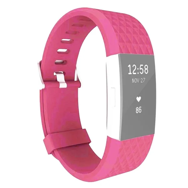 Fitbit Charge 2 Bands Replacement Sport Strap Accessories with Diamond Texture TPU Watchband (Magenta)