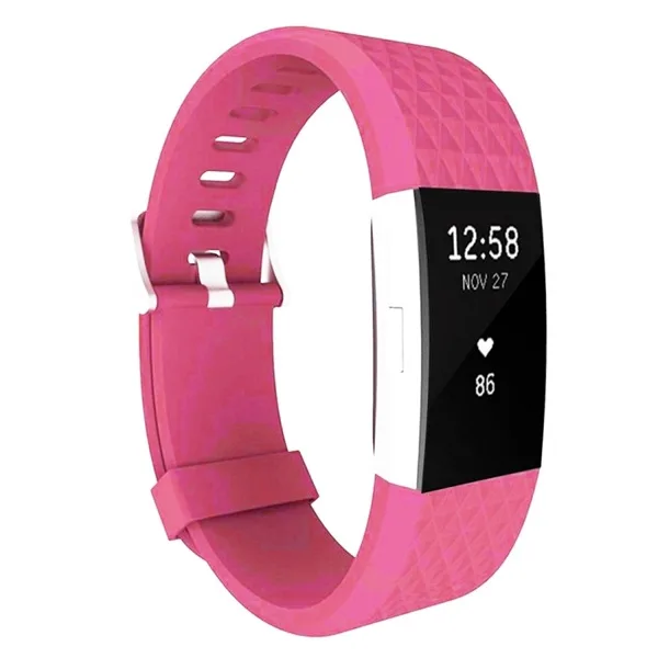 Fitbit Charge 2 Bands Replacement Sport Strap Accessories with Diamond Texture TPU Watchband (Magenta) - Image 3