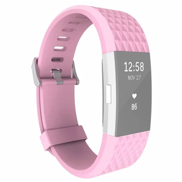 Fitbit Charge 2 Bands Replacement Sport Strap Accessories with Diamond Texture TPU Watchband (Pink)