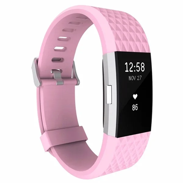 Fitbit Charge 2 Bands Replacement Sport Strap Accessories with Diamond Texture TPU Watchband (Pink) - Image 3