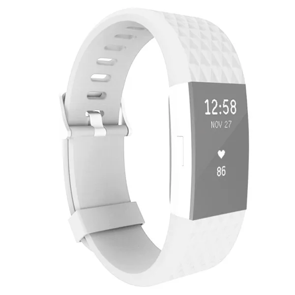 Fitbit Charge 2 Bands Replacement Sport Strap Accessories with Diamond Texture TPU Watchband (White)