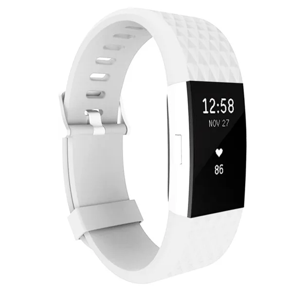 Fitbit Charge 2 Bands Replacement Sport Strap Accessories with Diamond Texture TPU Watchband (White) - Image 2