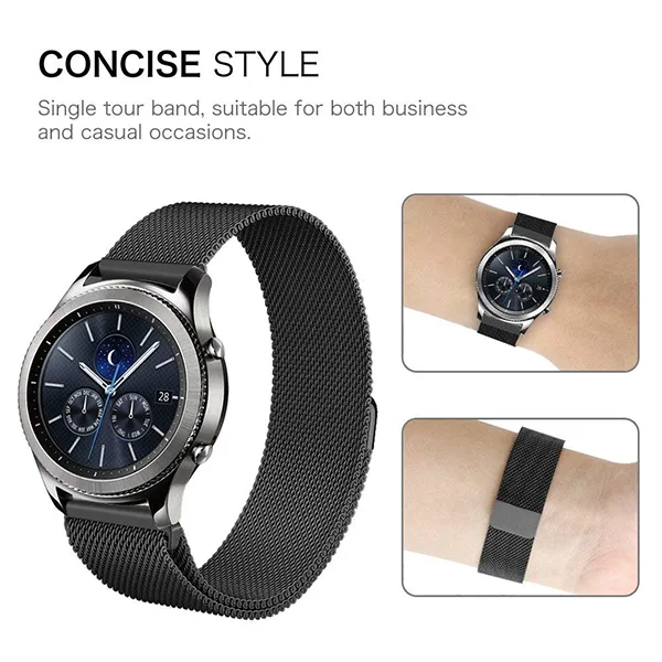 Gear S3 Frontier / Classic Watch Band Milanese Loop Justerbar Stainless Steel handrem Band - Svart
