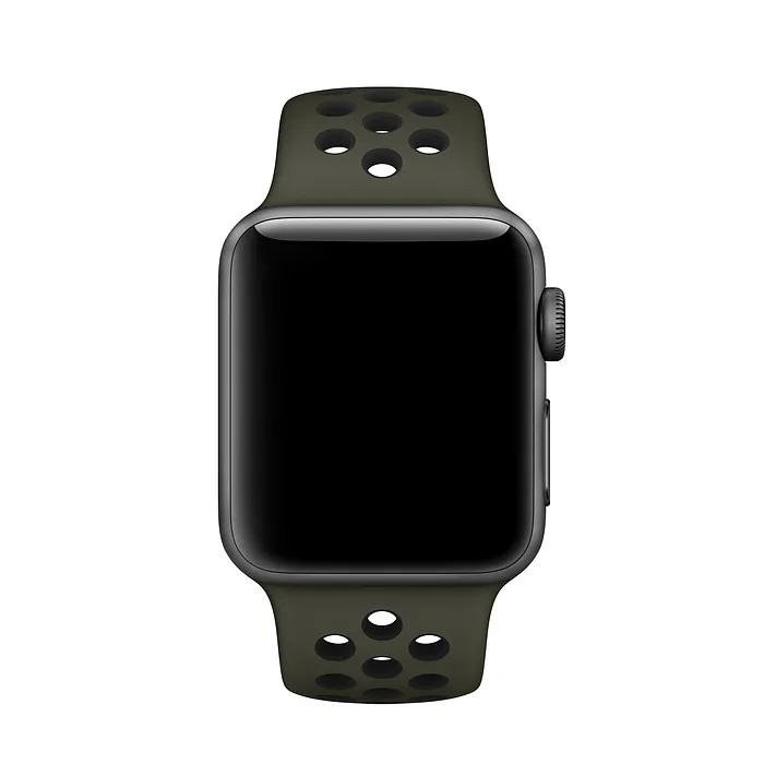 Apple Watch Band Perforated Sport Wristband Fluoroelastomer Strap - Cargo Khaki/Black - Image 3