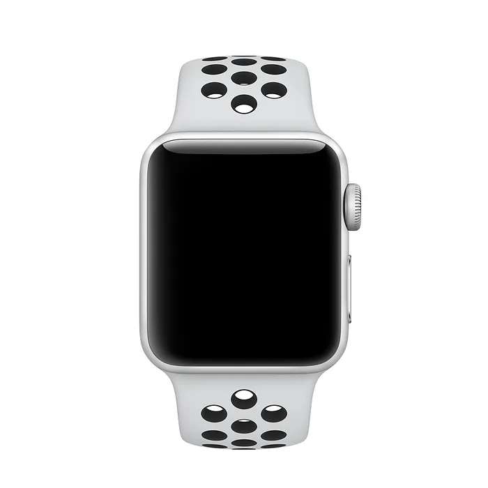 Apple Watch Band Perforated Sport Wristband Fluoroelastomer Strap - Pure Platinum/Black - Image 4