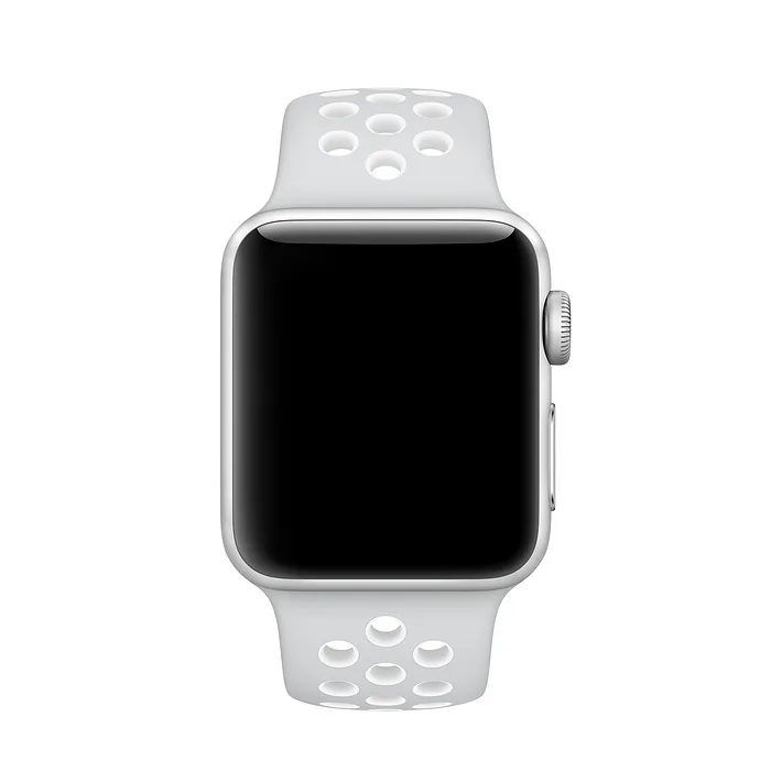 Apple Watch Band Perforated Sport Wristband Fluoroelastomer Strap - Pure Platinum/White - Image 3