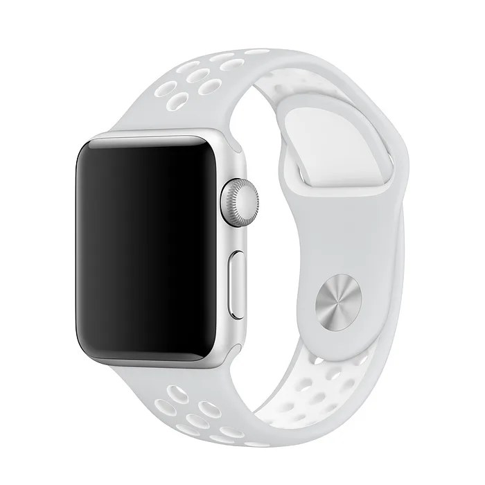 Apple Watch Band Perforated Sport Wristband Fluoroelastomer Strap - Pure Platinum/White