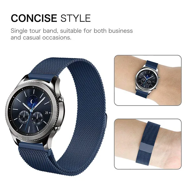Gear S3 Frontier / Classic Watch Band Milanese Loop -säädettävät ruostumattomasta teräksestä valmistetut korvaushihnat - Laivasto