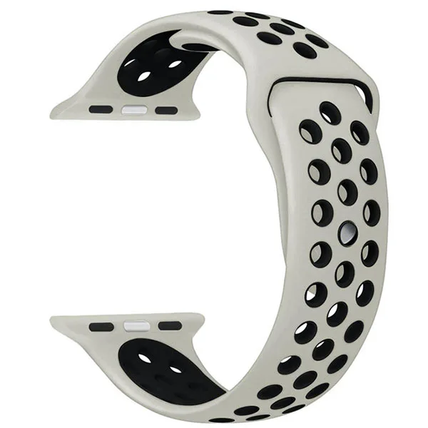 Bracelet en silicone perforé Apple Watch Sport Band (40mm / 44 mm, Blanc antique / noir) - Image 2