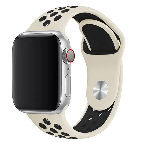 Bracelet en silicone perforé Apple Watch Sport Band (40mm / 44 mm, Blanc antique / noir)