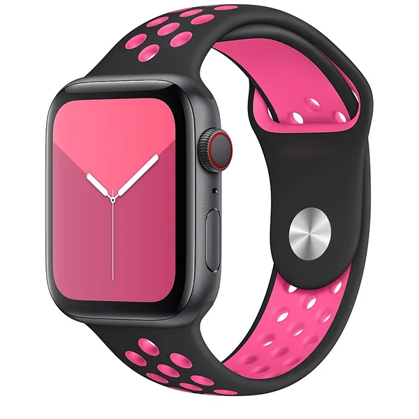 Apple Watch Sport Band Perforated Silicone Strap (40mm/44mm, Black/Pink Blast)