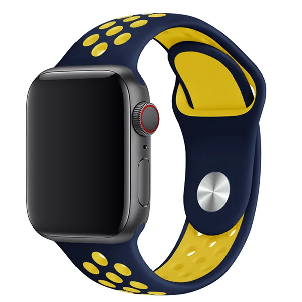 Apple Watch Sport Band Perforated Silicone Strap (40mm/44mm, Blue/Yellow)