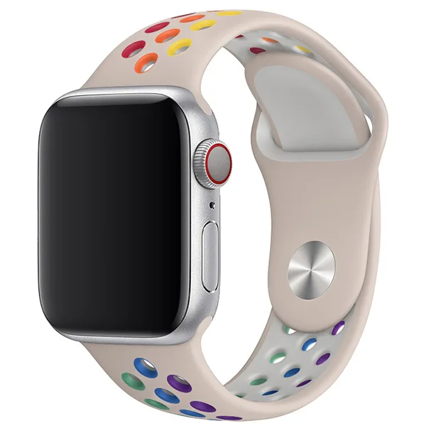 Перфорированный силиконовый ремешок для Apple Watch Sport Band (40мм / 44мм, Песок пустыни / Радуга)