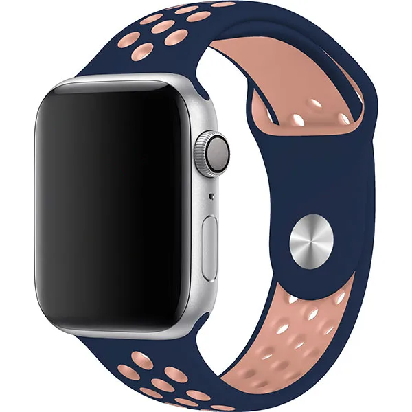 Перфорированный силиконовый ремешок для Apple Watch Sport Band (40мм / 44мм, Полуночно-синий / розовый)