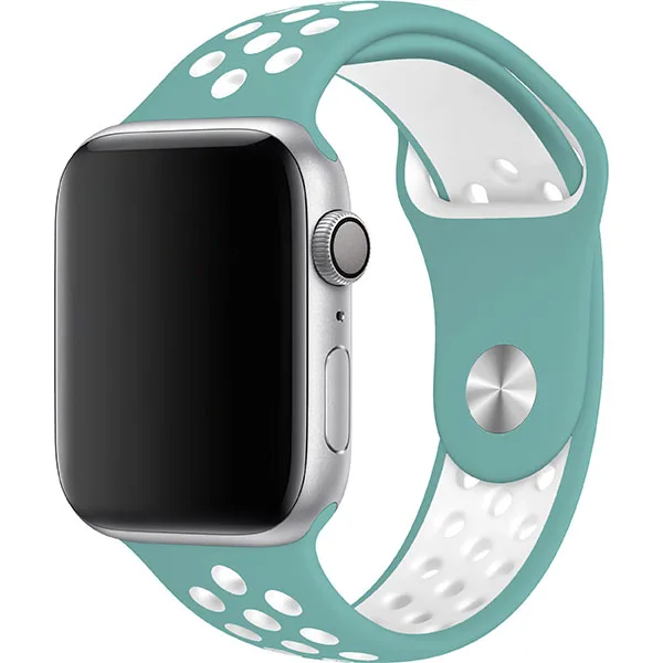 רצועת סיליקון מחוררת של Apple Watch (40מ"מ / 44 מ"מ, מנטה / לבן)