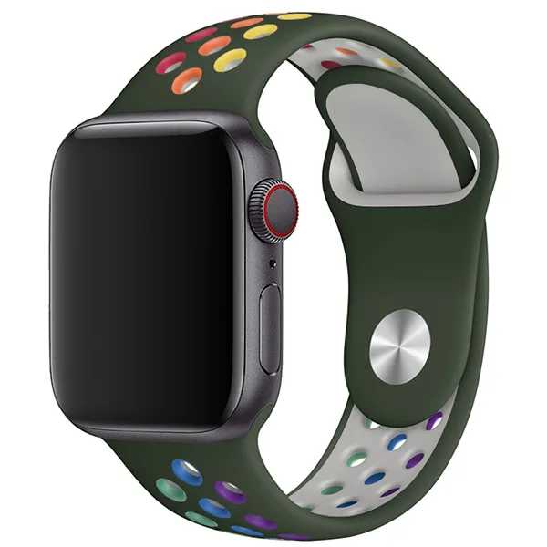 Apple Watch Sport Band Διάτρητο ιμάντα σιλικόνης (40mm / 44 mm, Πράσινη ελιά / Ουράνιο τόξο)