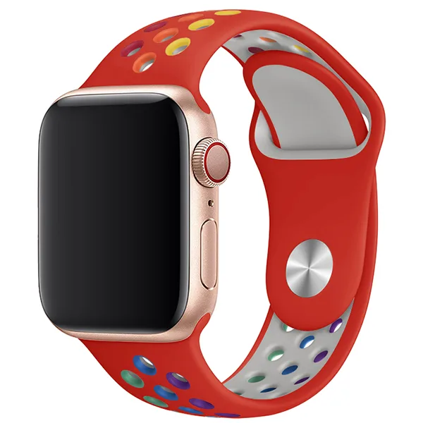 Apple Watch Sport Band Perforated Silicone Strap (40mm/44mm, Red/Rainbow)