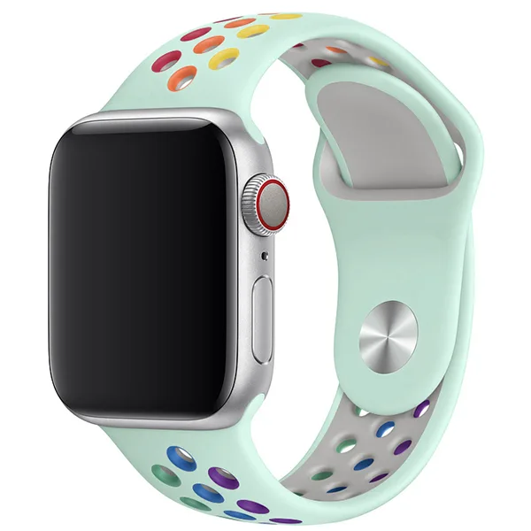 Apple Watch Sport Band Perforated Silicone Strap (40mm/44mm, Teal Tint/Rainbow)