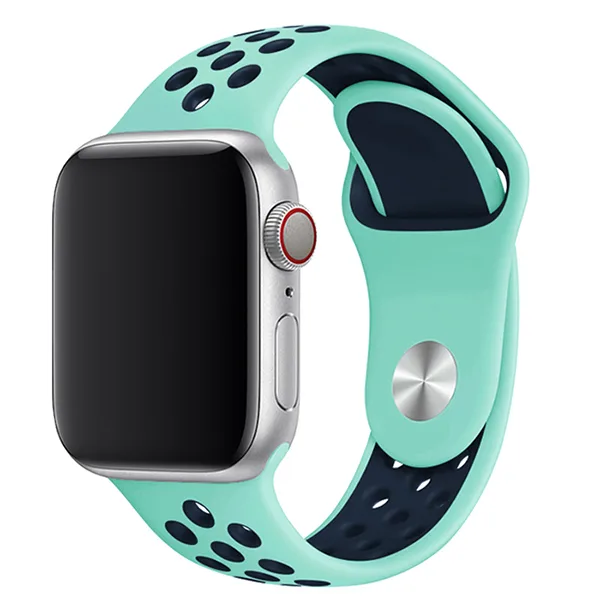 Apple Watch Sport Band Perforert silikonrem (40mm / 44mm, Turkis / midnatt blå)