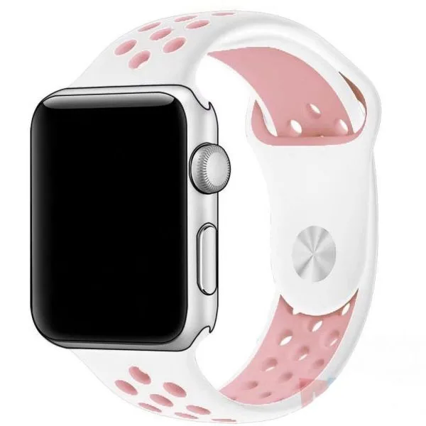 Apple Watch Sport Band Perforated Silicone Strap (40mm/44mm, White/Light Pink)