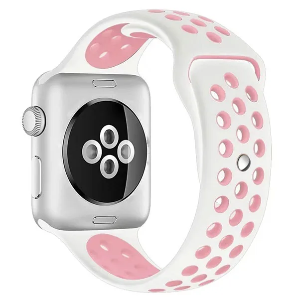 Apple Watch Sport Band Perforated Silicone Strap (40mm/44mm, White/Light Pink) - Image 2