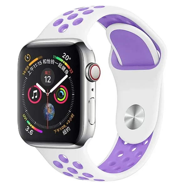 Apple Watch Sport Band Perforert silikonrem (40mm / 44mm, Hvit / lys lilla)