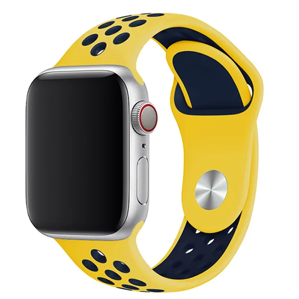 Перфорированный силиконовый ремешок для Apple Watch Sport Band (40мм / 44мм, Желтый / синий)