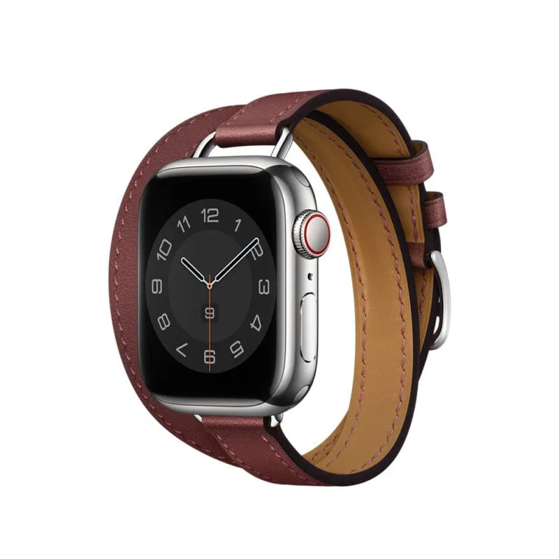 Apple Watch Strap 41mm Rouge Attelage Double Tour Leather Band 45mm