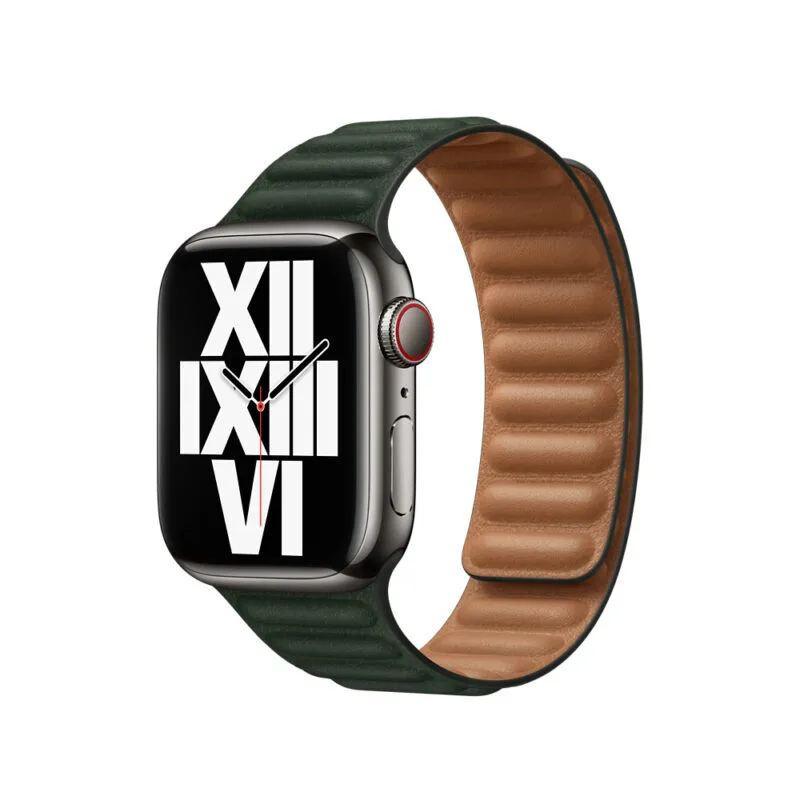 Correa Apple Watch 41 mm Correa de eslabones de cuero verde secoya 45 mm
