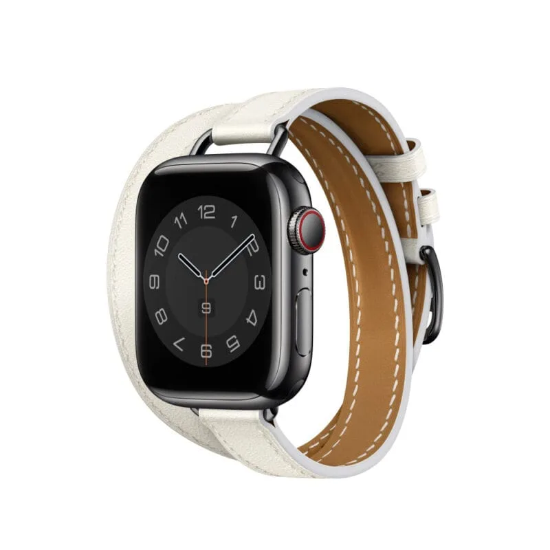 Apple Watch Band 41mm Blanc Attelage Double Tour Leather Strap 45mm