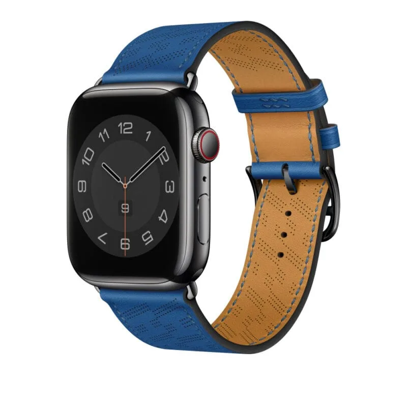 Apple Watch-band 41 mm Bleu de France H Diagonaal Single Tour lederen band 45 mm