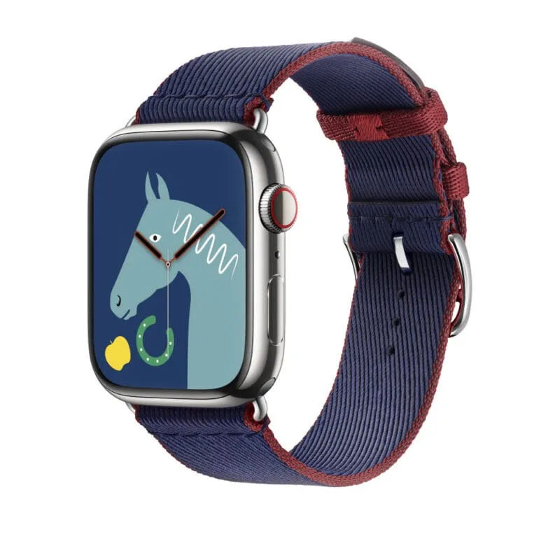 Correa para Apple Watch de 41 mm Azul marino/Rojo H Correa de nailon de una sola vuelta de sarga de 45 mm