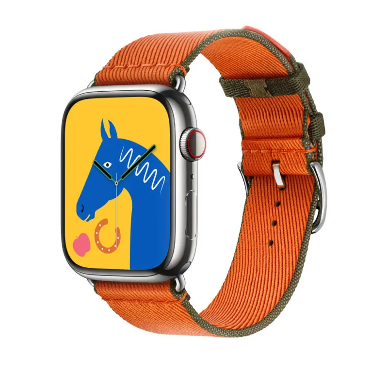 Apple Watch Armband 41 mm Orange/Kaki Twill Jump Single Tour Nylonband 45 mm